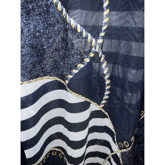 ST JOHN SPORT Nautical Print Mesh Mock Neck Long Sleeve Top Sz XL - Picture 8 of 16